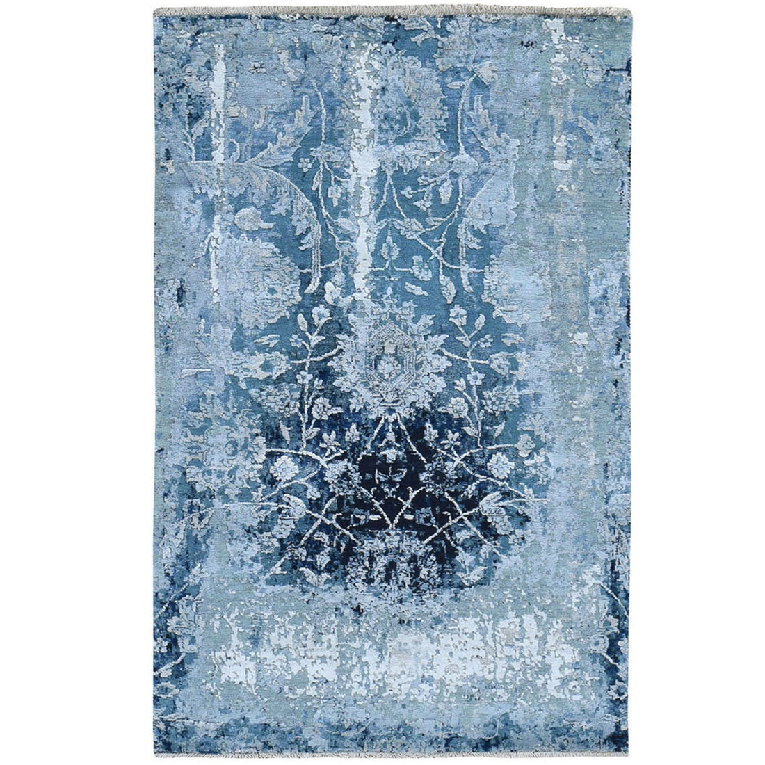3'0"x5'2" | Blue Transitional Rug | Wool and Silk | 19448