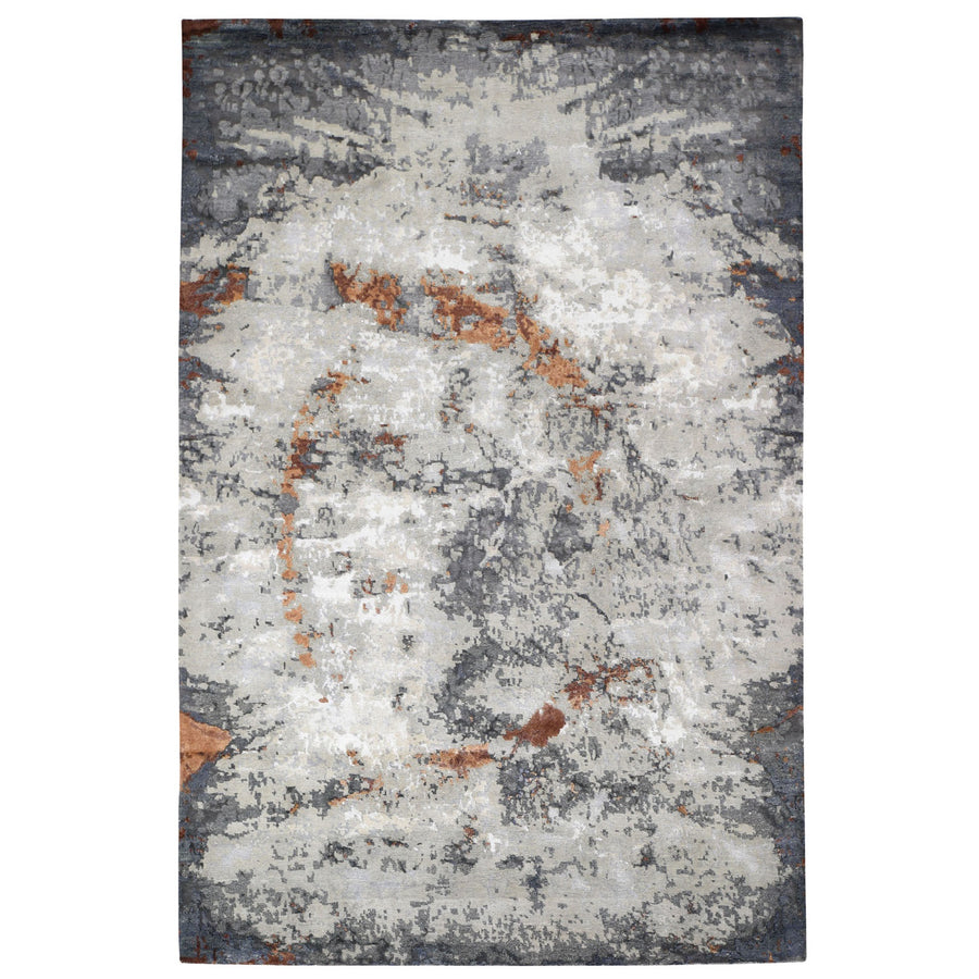 6'0" x 9'1" |  Dark Grey Abstract Rug | Wool and Silk | 19454