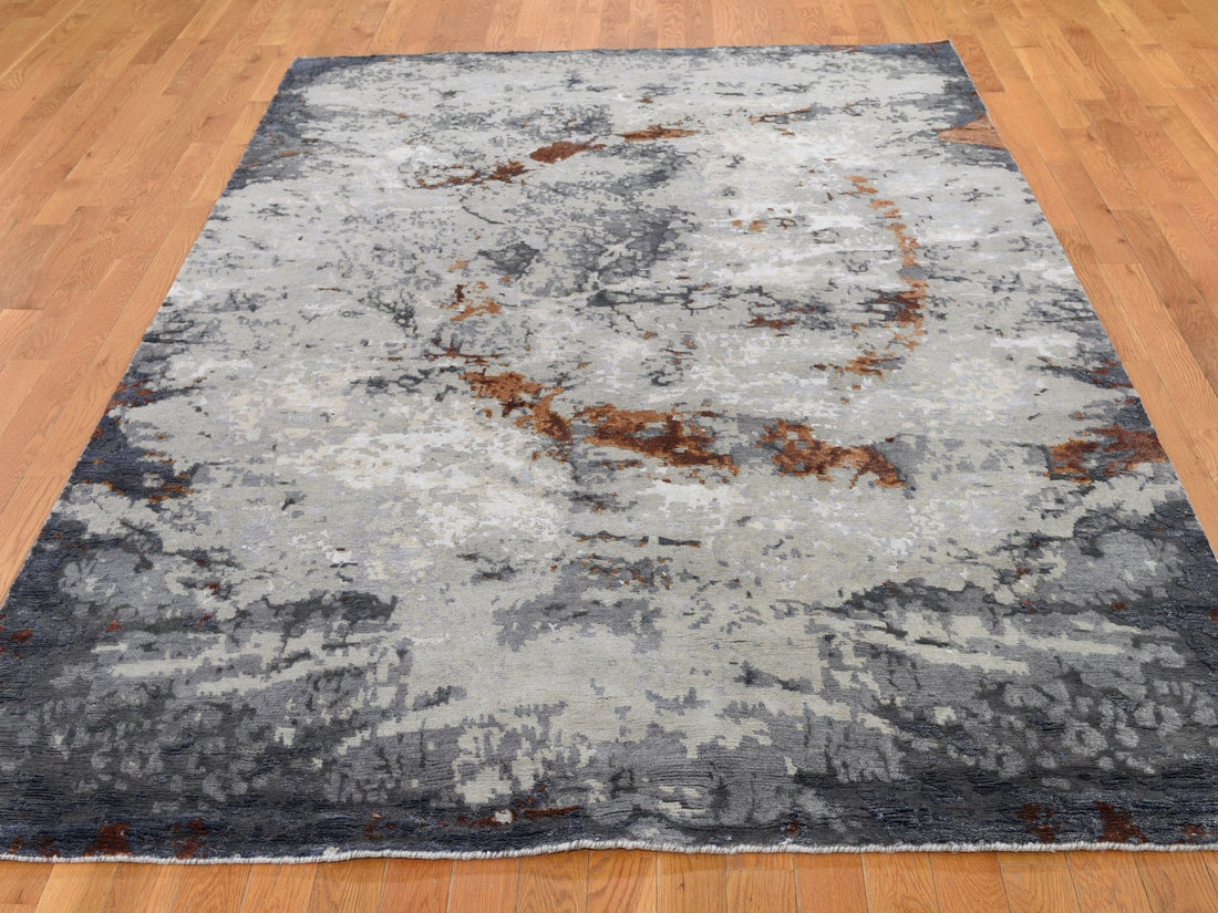 6'0" x 9'1" |  Dark Grey Abstract Rug | Wool and Silk | 19454