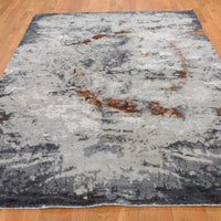 6'0" x 9'1" |  Dark Grey Abstract Rug | Wool and Silk | 19454