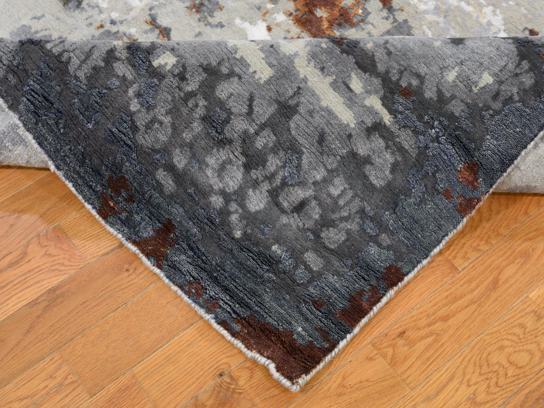 6'0" x 9'1" |  Dark Grey Abstract Rug | Wool and Silk | 19454