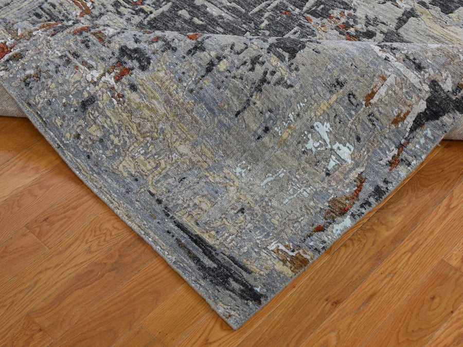 8'0"x9'9" | Grey Abstract | Wool and Silk | 21232
