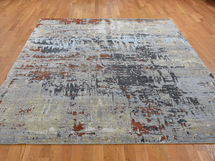 8'0"x9'9" | Grey Abstract | Wool and Silk | 21232