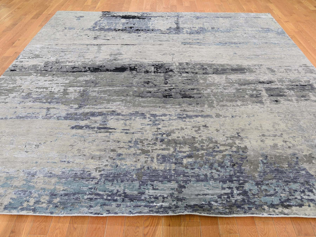8'0"x9'9" | Abstract Grey | Wool and Silk | 21234