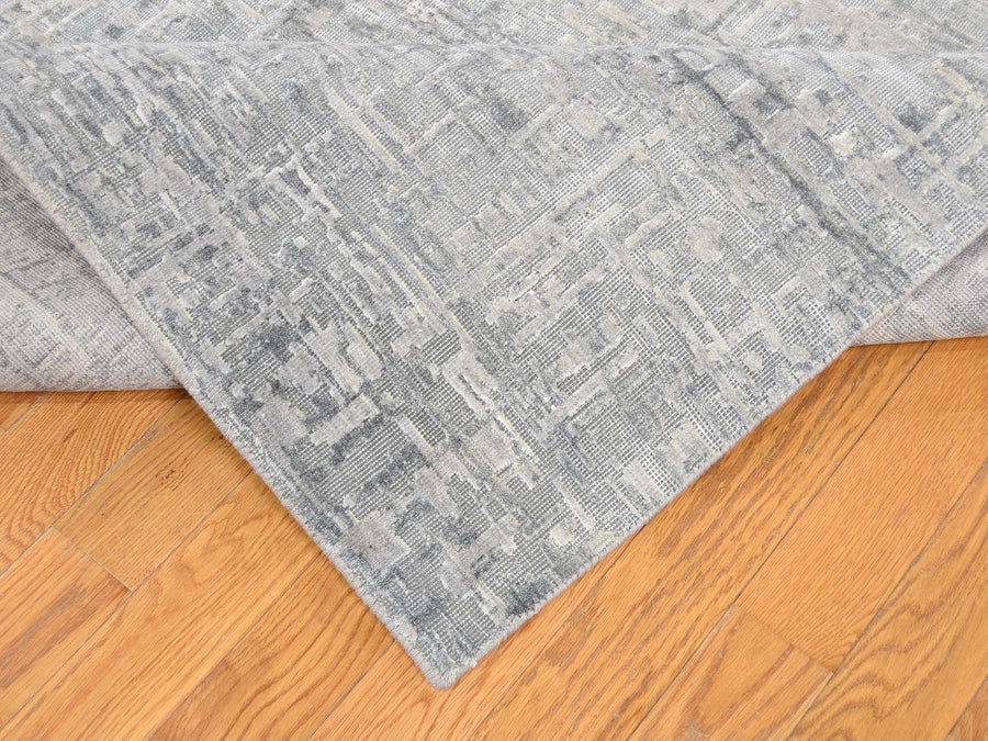 8'0"x10'1" | Linear Abstract Grey | Wool and Silk | 21235