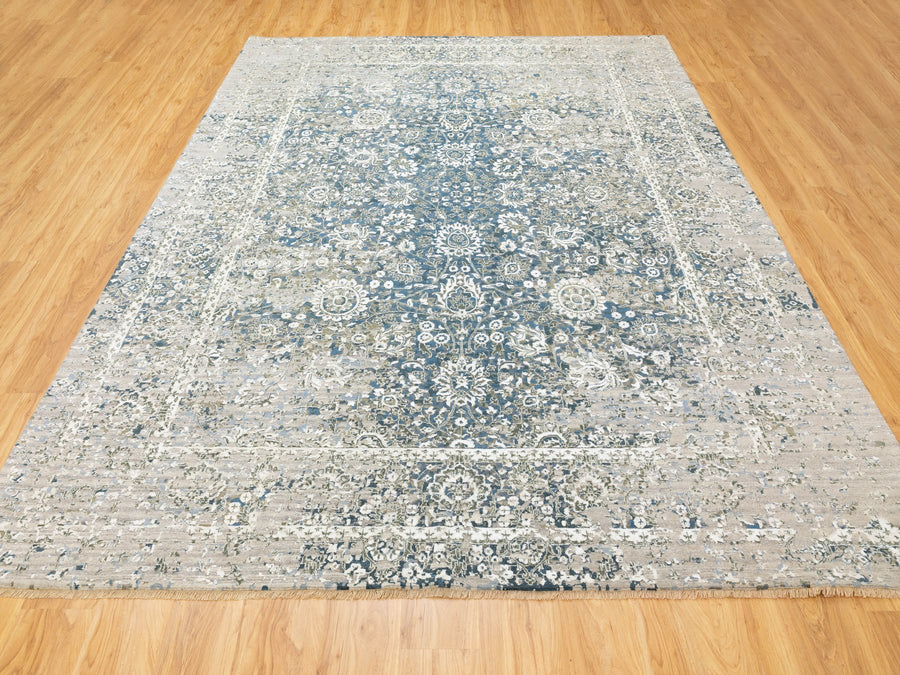 9'0"x11'10" | Erased Persian Blue | Wool and Silk | 21238