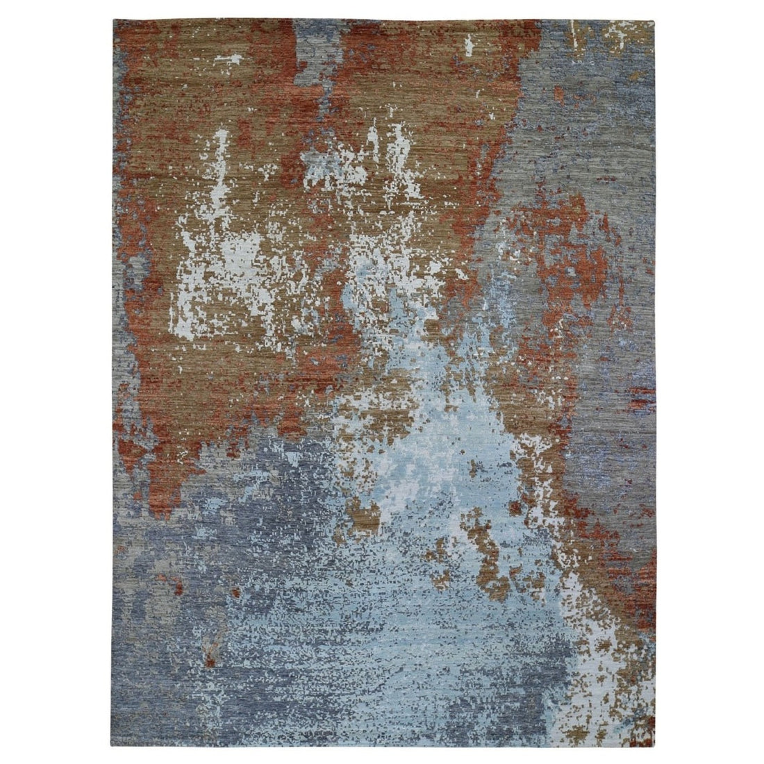 9'0"x12'0" | Red Abstract Rug | Wool and Silk | 21252