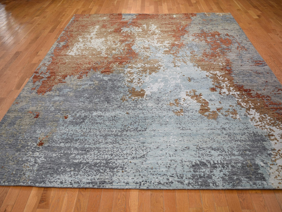 9'0"x12'0" | Red Abstract Rug | Wool and Silk | 21252