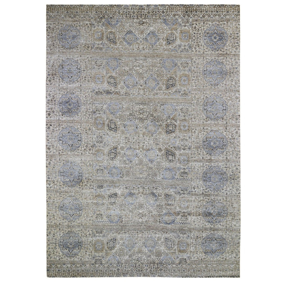 8'10"x12'3" | Silver Transitional Rug | Wool and Silk | 21255