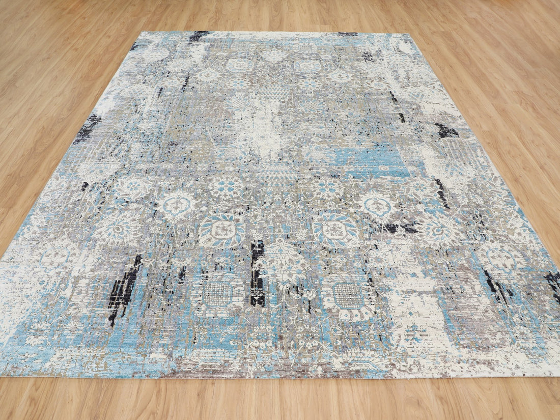 8'0"x9'9" | Aqua Erased Tabriz | Wool and Silk | 21264