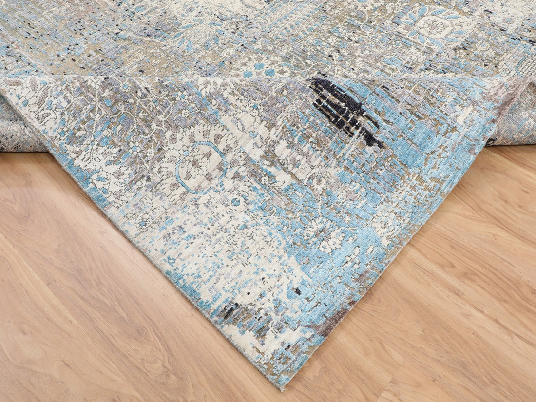 8'0"x9'9" | Aqua Erased Tabriz | Wool and Silk | 21264