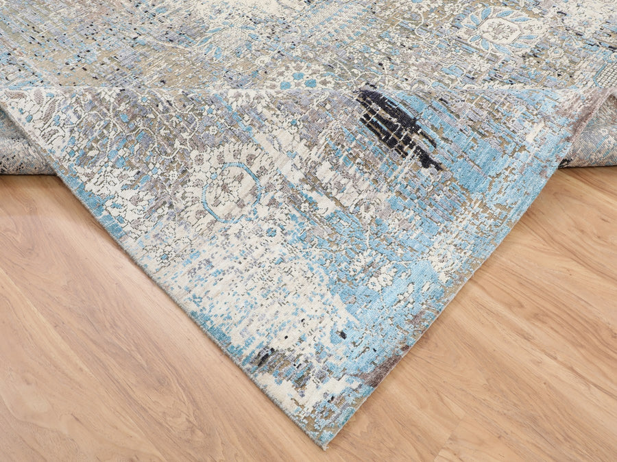 8'0"x9'9" | Aqua Erased Tabriz | Wool and Silk | 21264