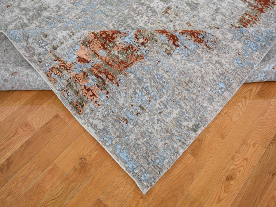 8'0"x10'0" | Blue & Rust Abstract | Wool and Silk | 21275