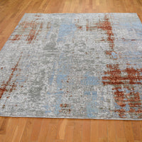 8'0"x10'0" | Blue & Rust Abstract | Wool and Silk | 21275