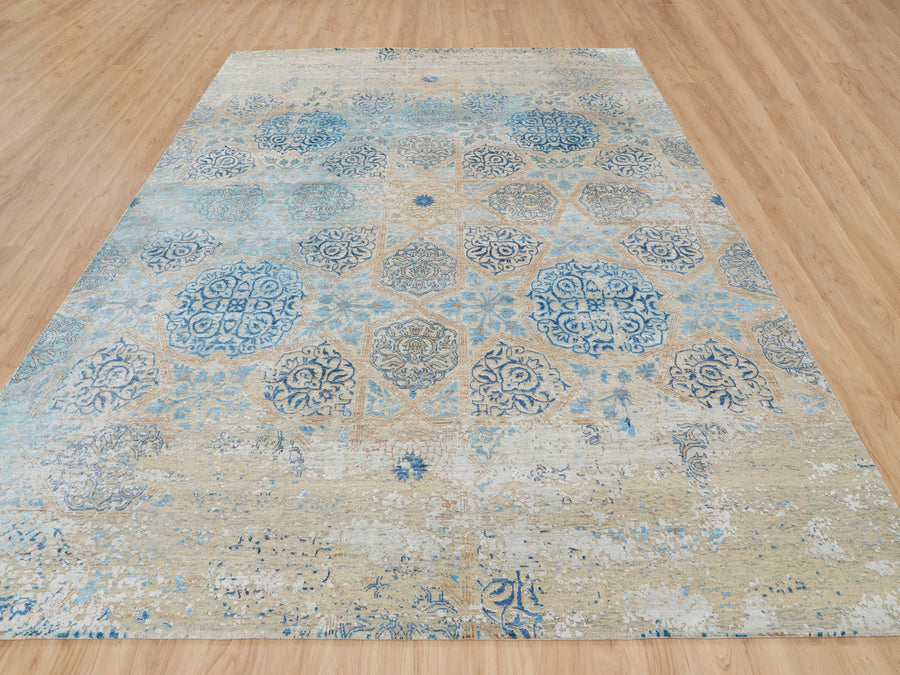 8'10"x12'0" | Broken Turquoise | Wool and Silk | 21285