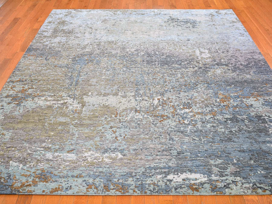 8'1" x 10'4" | Navy Blue Abstract | Wool and Silk | 21694