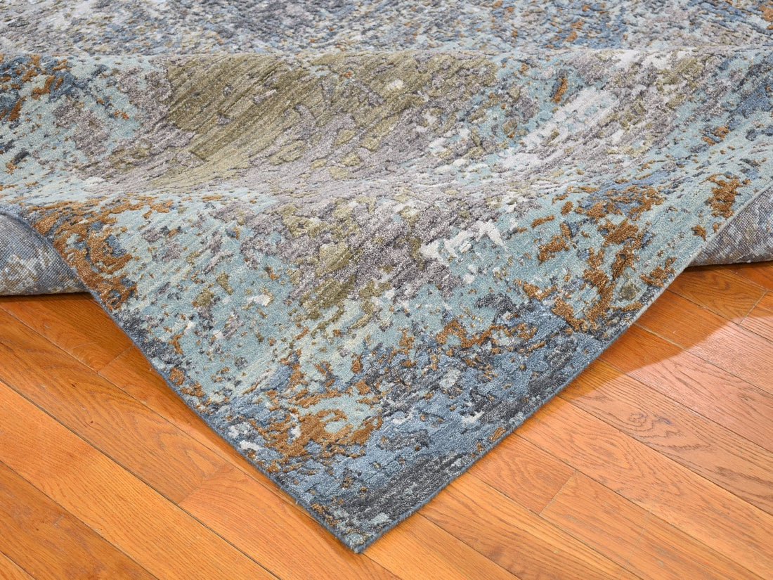 8'1" x 10'4" | Navy Blue Abstract | Wool and Silk | 21694