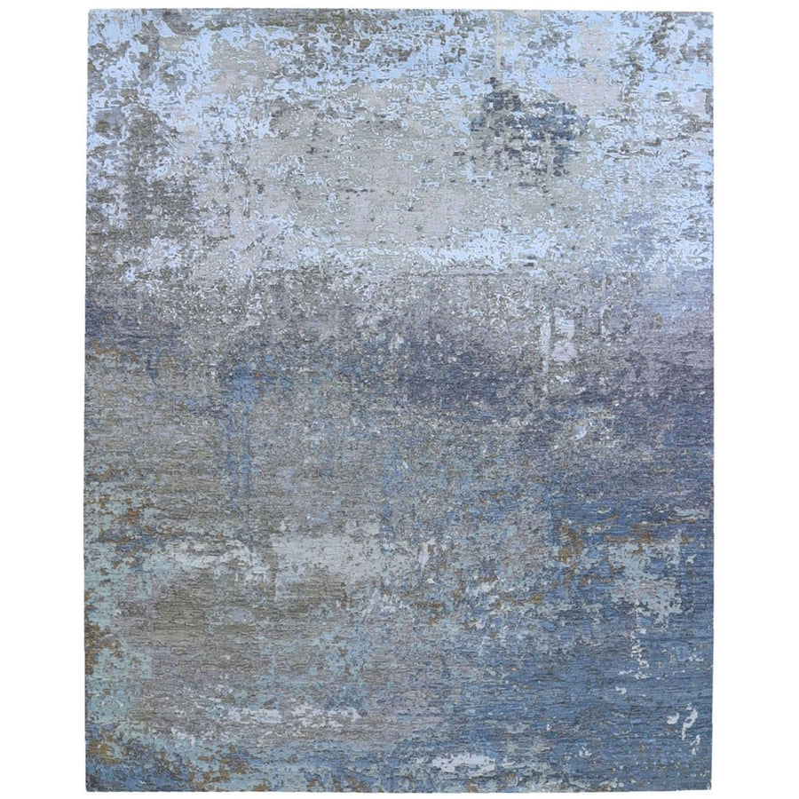 8'1" x 10'4" | Navy Blue Abstract | Wool and Silk | 21694