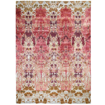 9'0" x 12'3" | Cranberry Sari Silk | Wool and Silk | 23018