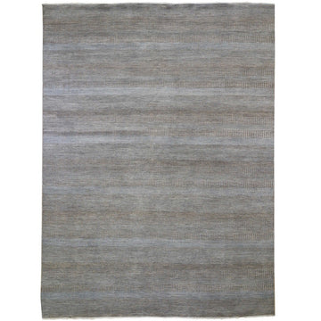 8'10" x 12'2" | Brown & Blue Grass Design | Wool and Silk | 23027