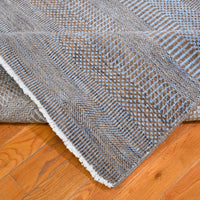 8'10" x 12'2" | Brown & Blue Grass Design | Wool and Silk | 23027
