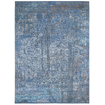 9'0" x 12'0" | Blue Erased Persian Rug | Wool and Silk | 24546