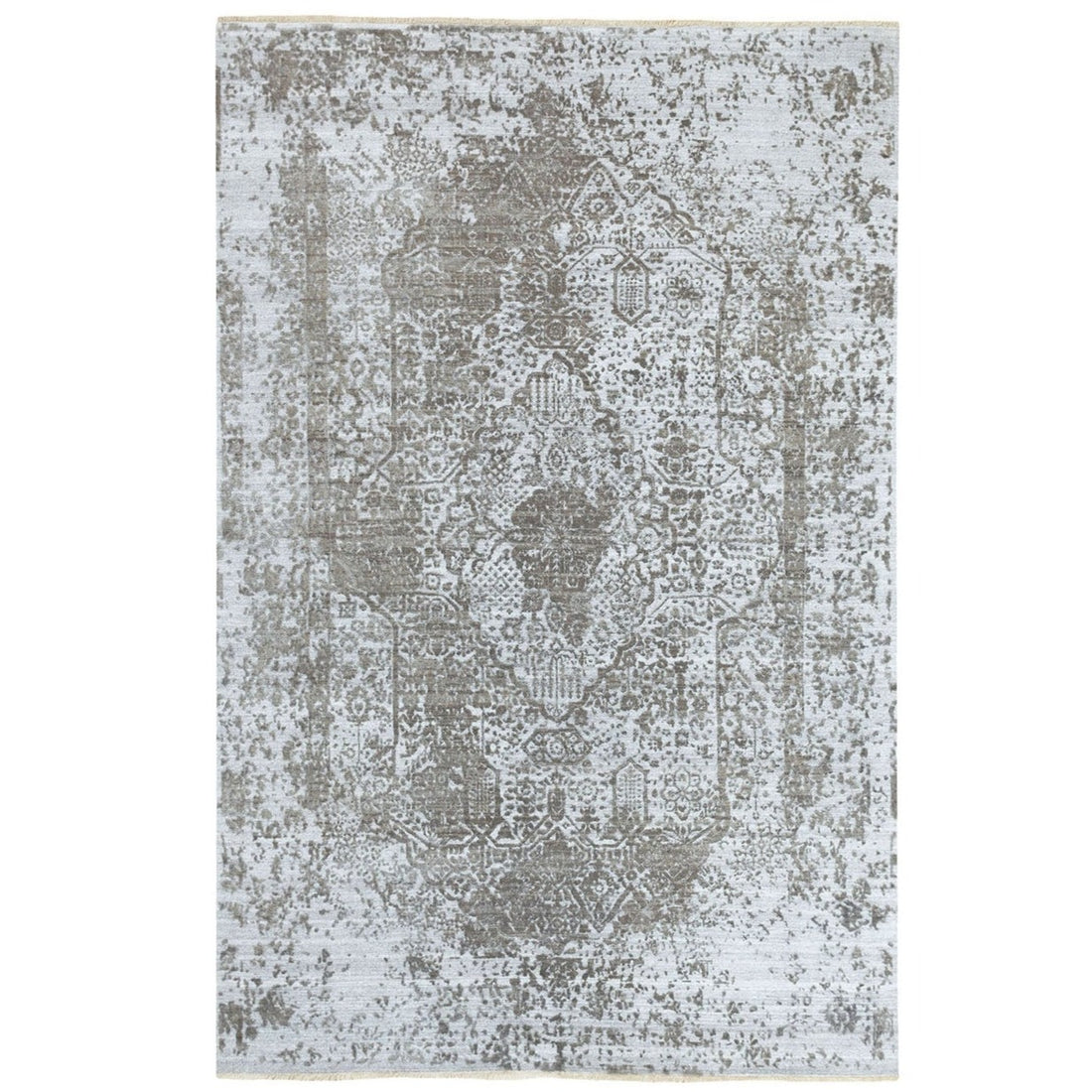 6'0" x 9'0" | Grey Erased Persian | Wool and Silk | 24582