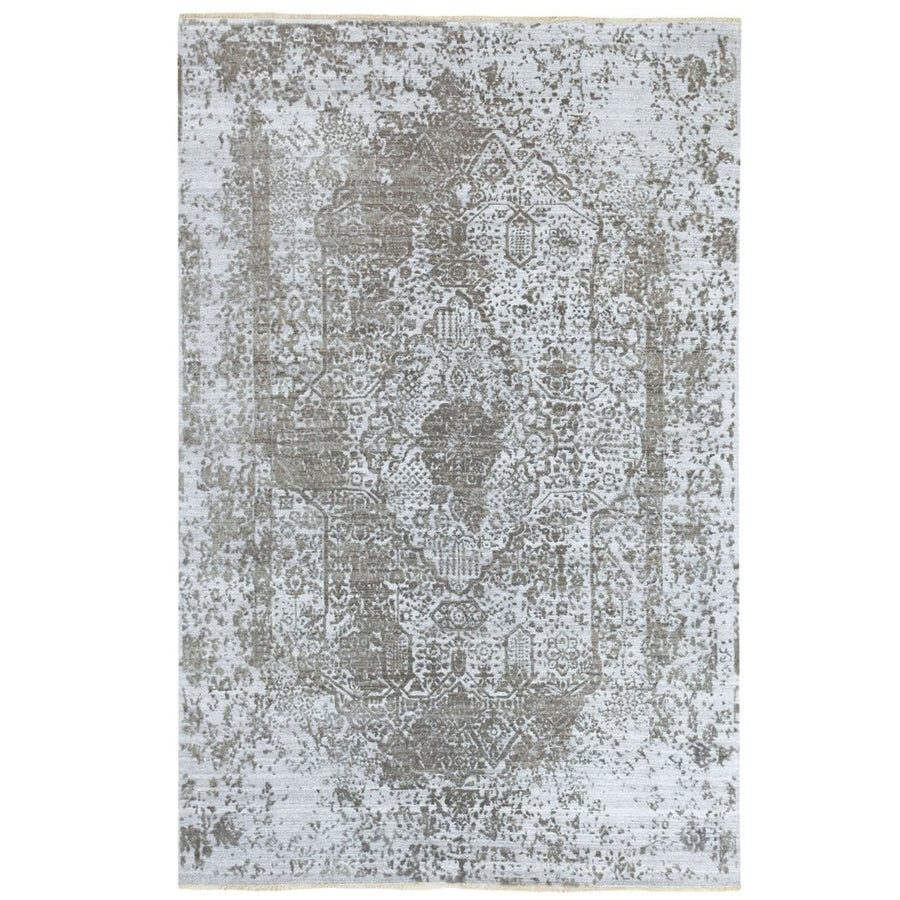 6'0" x 9'0" | Grey Erased Persian | Wool and Silk | 24582
