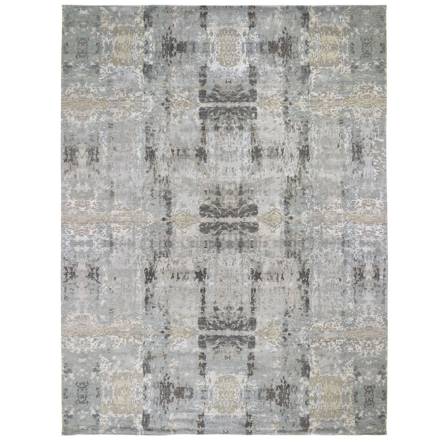 9'0" x 11'9" | Silver Abstract | Wool and Silk | 24593