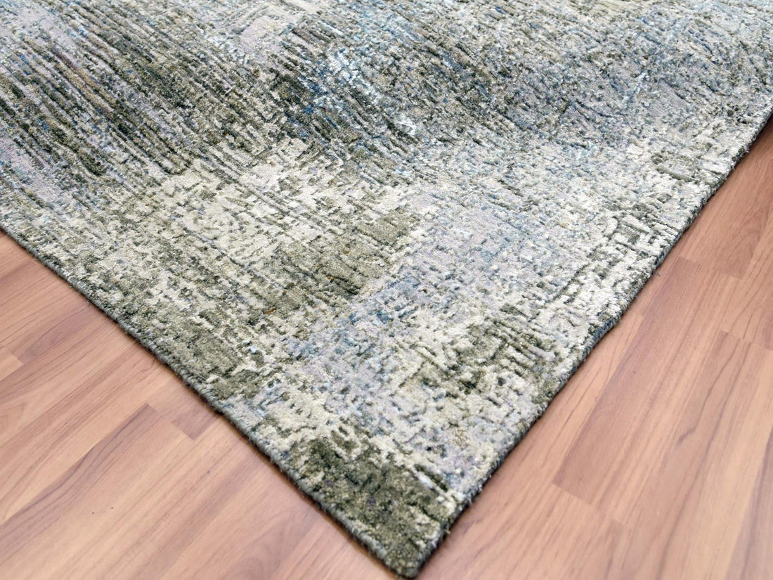 9'0" x 12'3" | Grey Sage Abstract | Wool and Silk | 24622