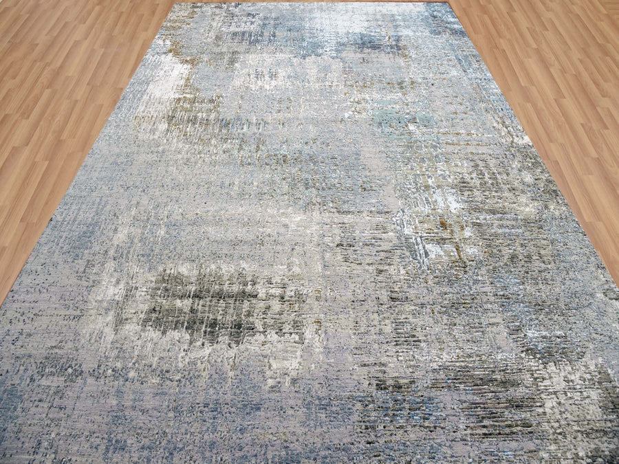 9'0" x 12'3" | Grey Sage Abstract | Wool and Silk | 24622