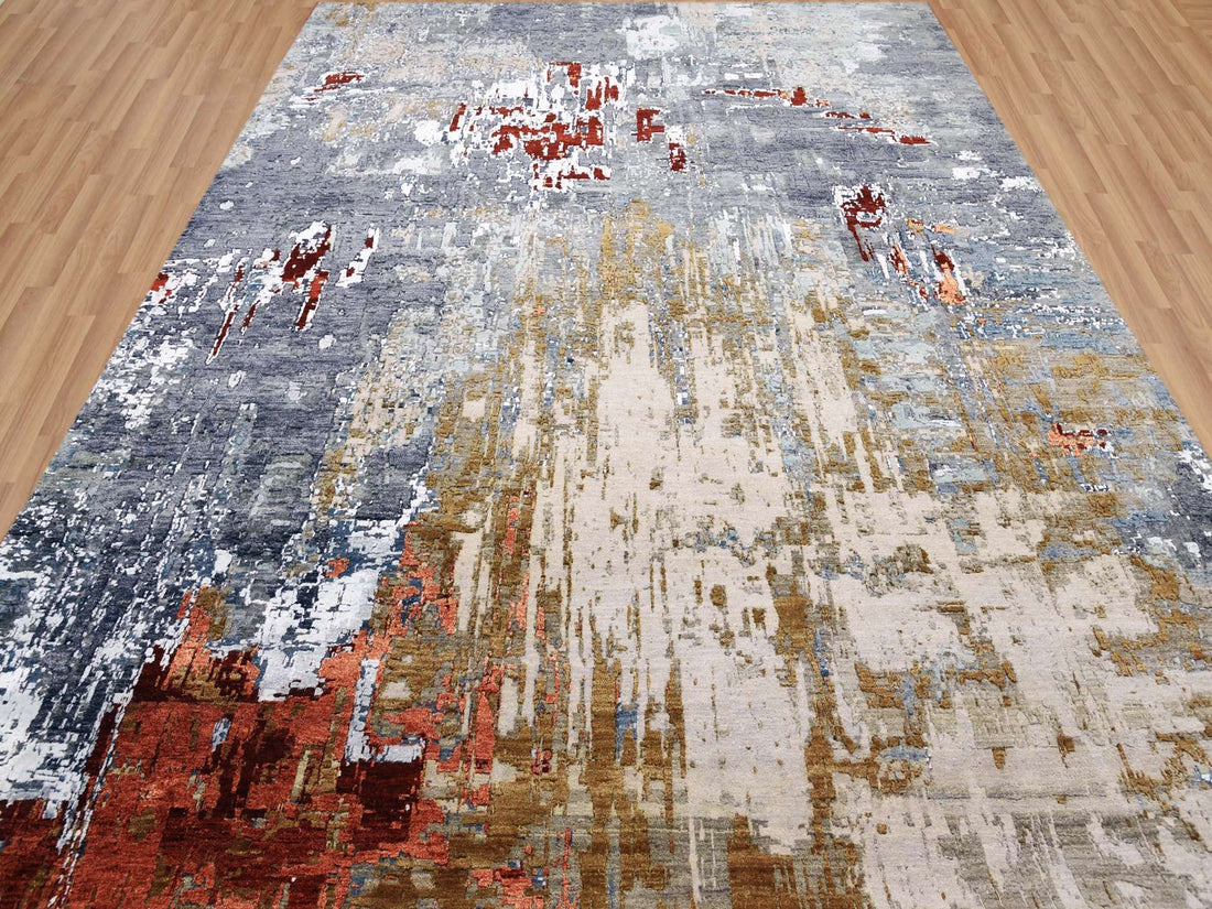 9'0" x 12'6" | Slate Rust Abstract | Wool and Silk | 24623
