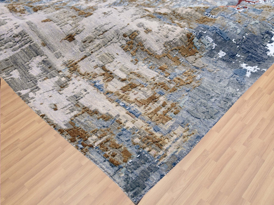 9'0" x 12'6" | Slate Rust Abstract | Wool and Silk | 24623