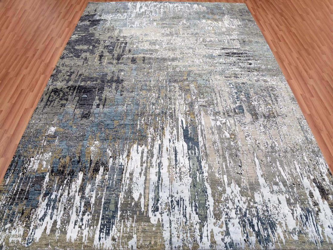 8'0" x 10'0" | Grey Slate Abstract | Wool and Silk | 24624