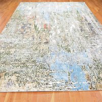 10'0" x 14'0" | Blue Green Abstract Rug | Wool and Silk | 24628