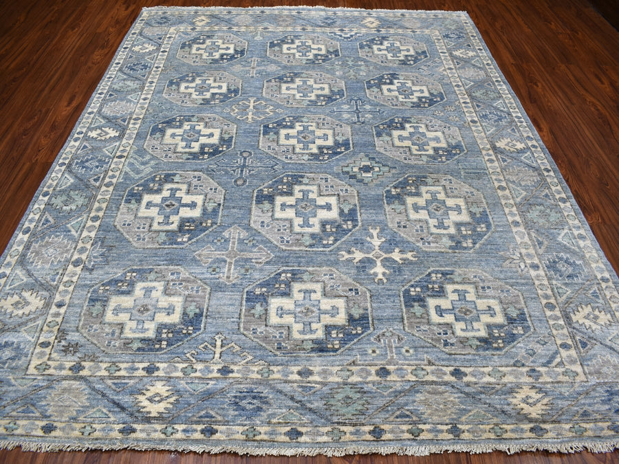 8'0" x 9'9" | Blue Ersari Tribal Rug | Wool | 24631