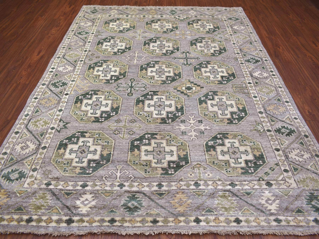 7'9" x 10'0" | Grey Green Tribal Rug | Wool | 24632