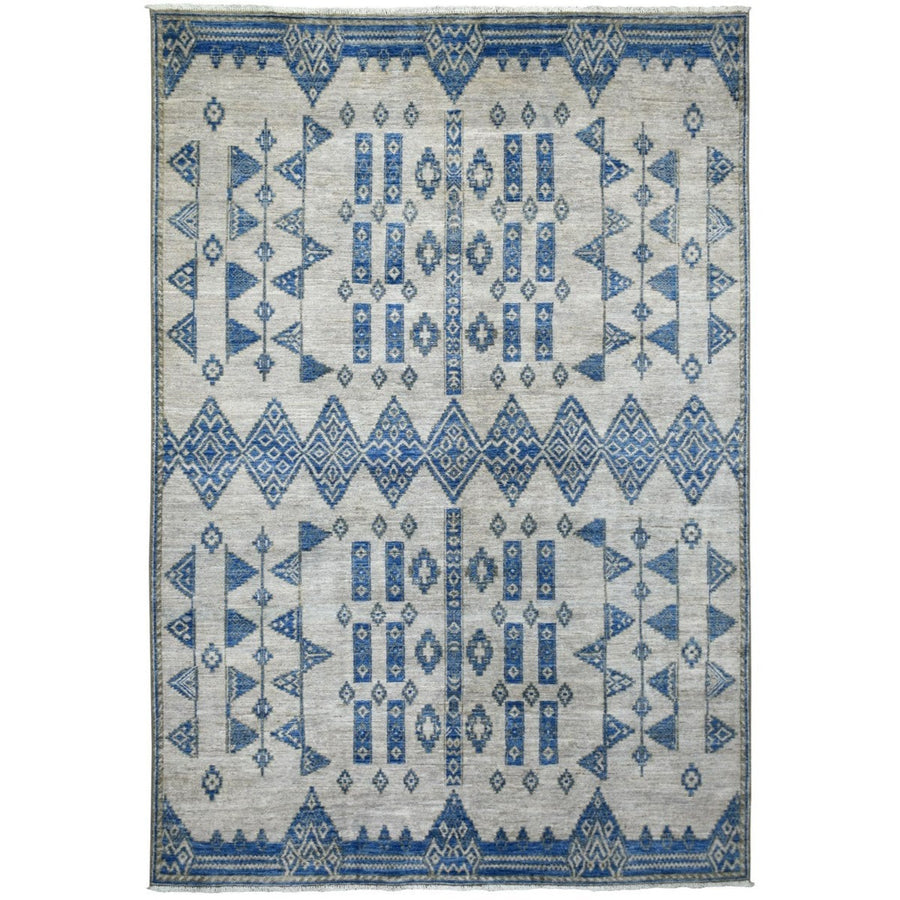 8'1" x 9'10" | Blue Erased Rug | Wool and Silk | 24633