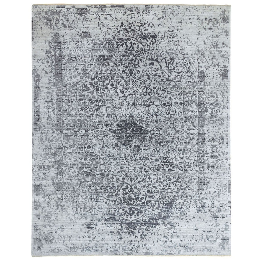 8'0" x 10'1" | Grey Erased Persian Rug | Wool and Silk | 24639