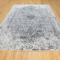 8'0" x 10'1" | Grey Erased Persian Rug | Wool and Silk | 24639