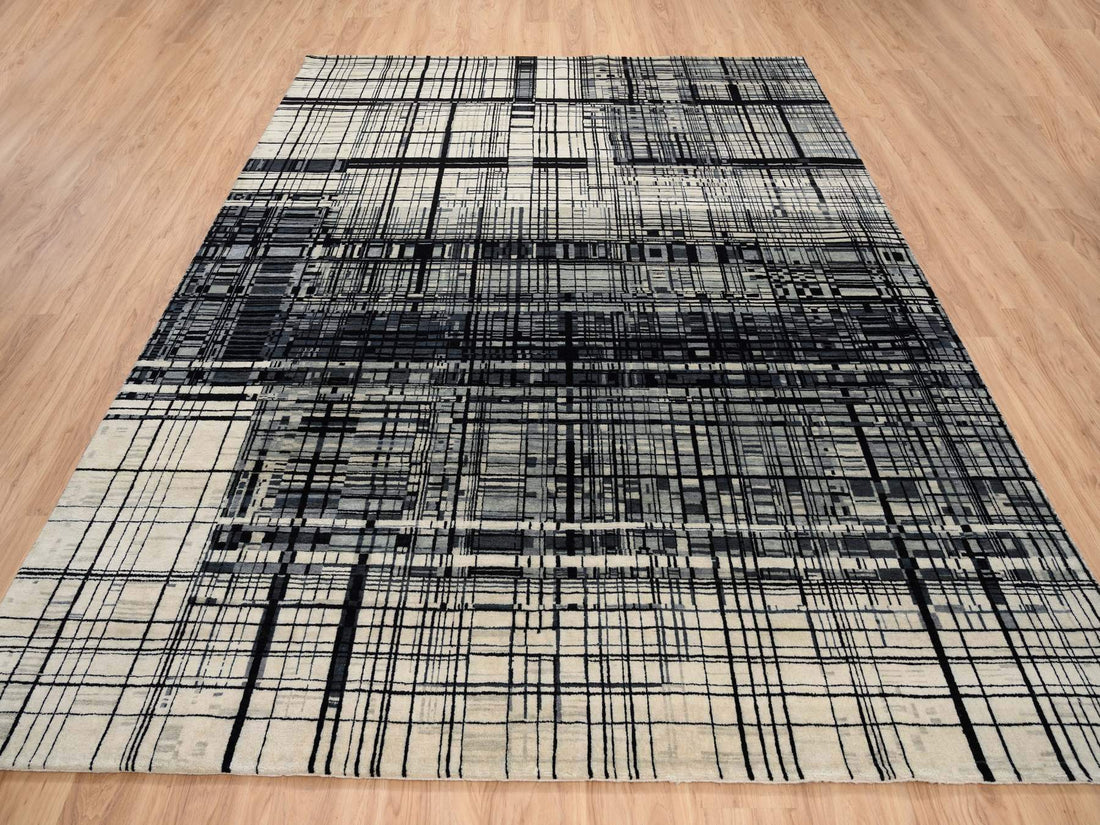 8'2" x 9'9" | Geo Lines Design Rug | Wool | 24640