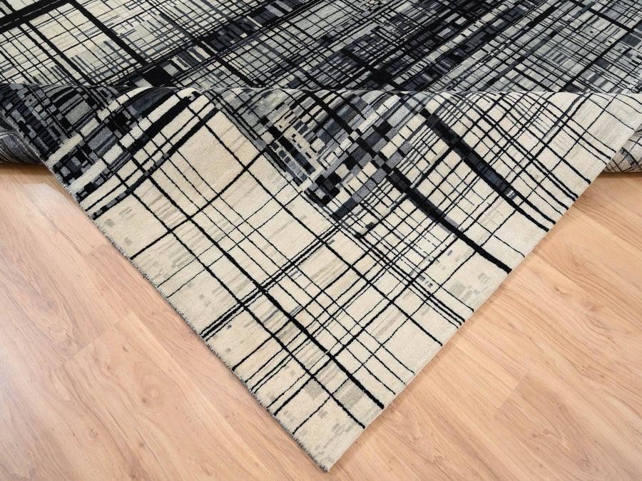 8'2" x 9'9" | Geo Lines Design Rug | Wool | 24640