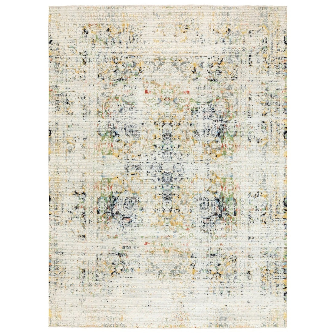 9'0" x 12'0" | Ivory Grey Erased Rug | Wool and Silk | 24656