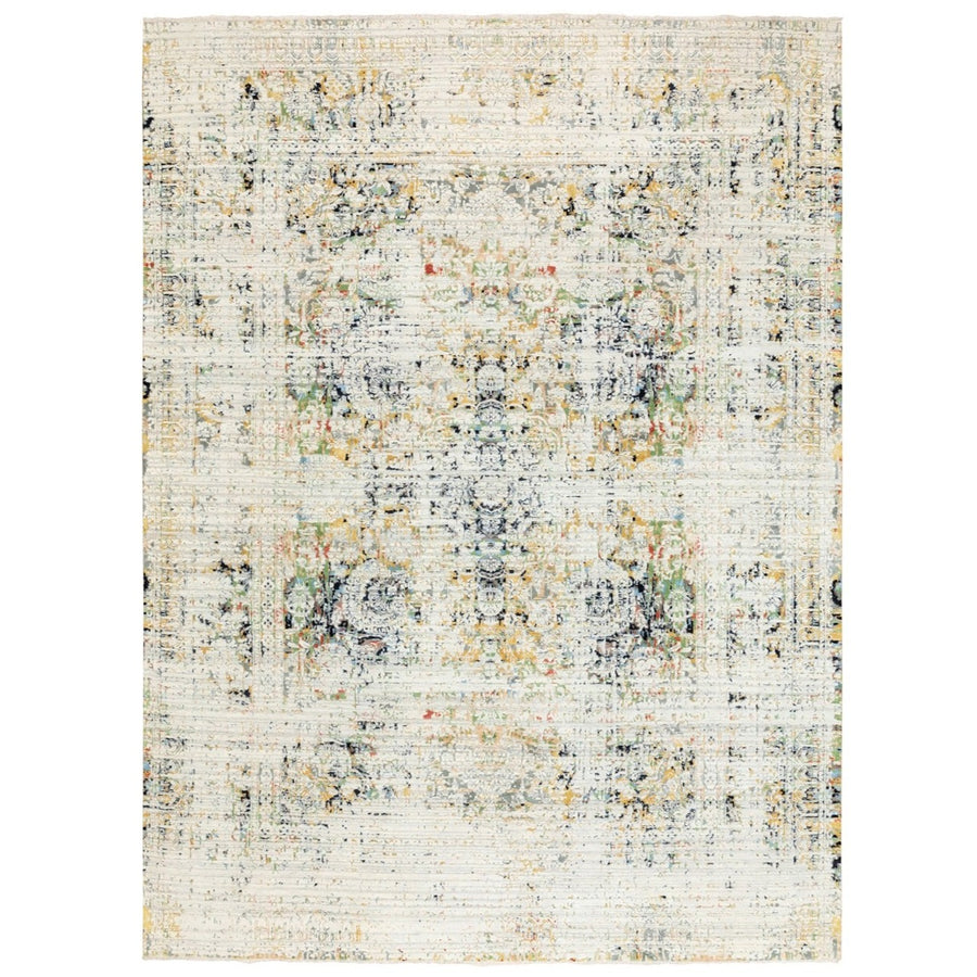 9'0" x 12'0" | Ivory Grey Erased Rug | Wool and Silk | 24656