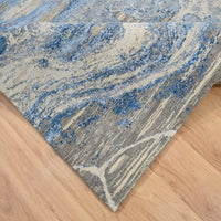 6'1"x9'2" | Blue Taupe Abstract | Wool and Silk | 24669