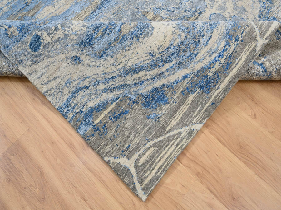 6'1"x9'2" | Blue Taupe Abstract | Wool and Silk | 24669