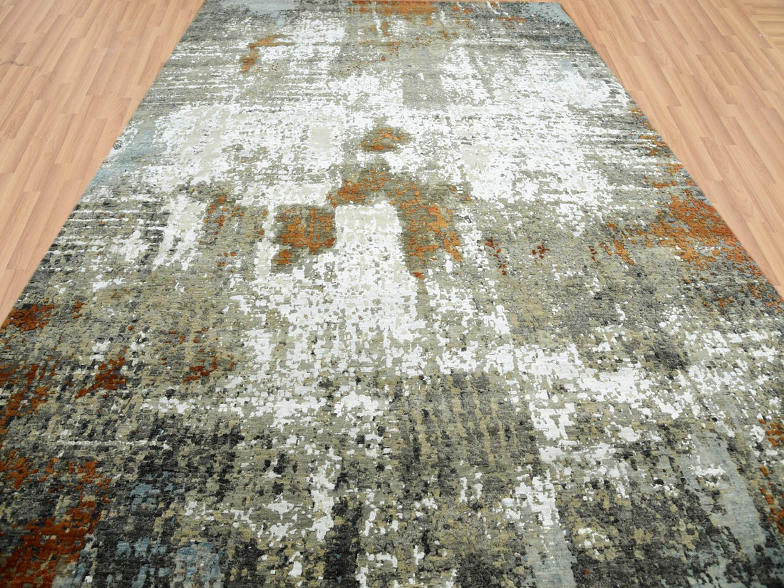 10'0" x 14'3" | Rust Slate Abstract Rug | Wool and Silk | 24672