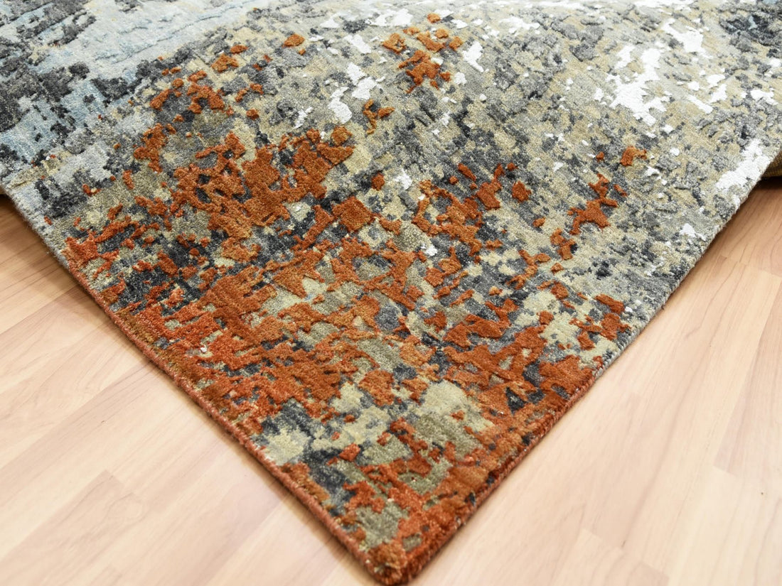 10'0" x 14'3" | Rust Slate Abstract Rug | Wool and Silk | 24672