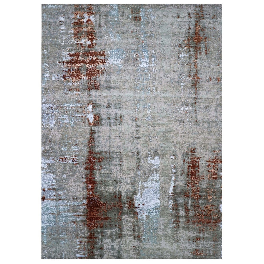 10'1" x 14'2" | Rust Beige Abstract Rug | Wool and Silk | 24673