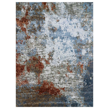 9'1" x 12'3" | Blue Red Abstract Rug | Wool | 24674